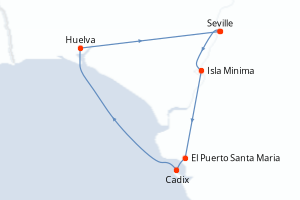 Carte de l'itinéraire de croisière Seville-Seville d'une durée de 7 jours