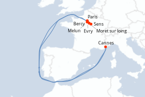 Carte itinéraire croisière Escales royales et cités médiévales, croisière sur la Petite Seine, à la rencontre de l histoire de France (formule port/port) - 6 jours au départ de Paris - Méditerranée