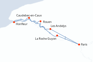 carte itinéraire croisière Seine 7 jours au départ du port de Paris