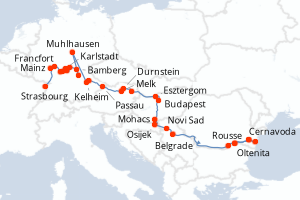 Carte de l'itinéraire de croisière Strasbourg-Oltenita d'une durée de 20 jours