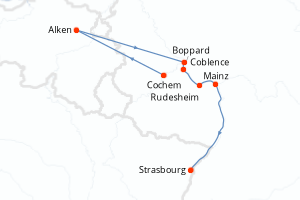 Carte de l'itinéraire de croisière Cochem-Strasbourg d'une durée de 4 jours