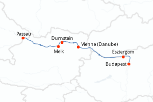 carte itinéraire croisière Danube 5 jours au départ du port de Passau