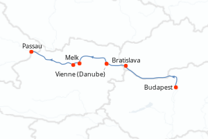 carte itinéraire croisière Danube 5 jours au départ du port de Budapest