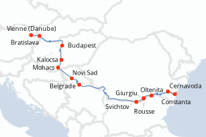 Carte de l'itinéraire de croisière Oltenita-Vienne (Danube) d'une durée de 11 jours