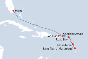 carte itinéraire croisière Caraïbes Bahamas 8 jours au départ du port de Miami