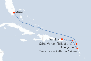 carte itinéraire croisière Caraïbes Bahamas 7 jours au départ du port de Miami