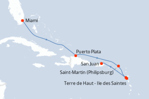 carte itinéraire croisière Caraïbes Bahamas 7 jours au départ du port de Miami