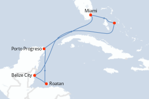 carte itinéraire croisière Caraïbes Bahamas 8 jours au départ du port de Miami