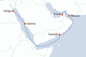 Carte de l'itinéraire de croisière Dubai-Safaga d'une durée de 11 jours
