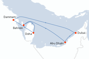 Carte de l'itinéraire de croisière Dubai-Dubai d'une durée de 7 jours