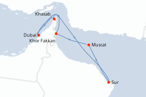 Carte de l'itinéraire de croisière Dubai-Dubai d'une durée de 7 jours
