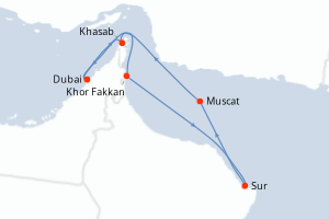 Carte de l'itinéraire de croisière Dubai-Dubai d'une durée de 7 jours