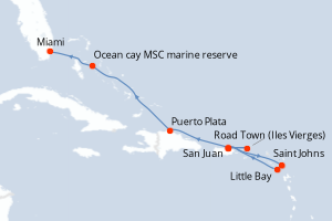 carte itinéraire croisière Caraïbes Bahamas 8 jours au départ du port de San Juan
