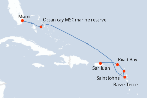 carte itinéraire croisière Caraïbes Bahamas 7 jours au départ du port de San Juan