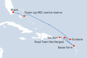 carte itinéraire croisière Caraïbes Bahamas 7 jours au départ du port de San Juan