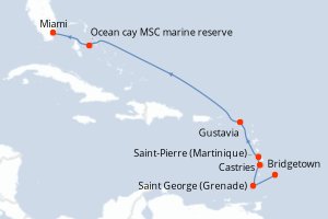 carte itinéraire croisière Caraïbes Bahamas 8 jours au départ du port de Bridgetown