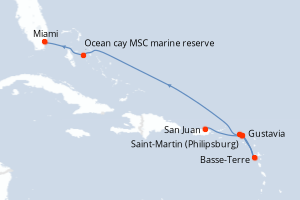 carte itinéraire croisière Caraïbes Bahamas 7 jours au départ du port de San Juan