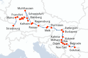 carte itinéraire croisière Danube 19 jours au départ du port de Strasbourg