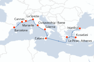 carte itinéraire croisière Sicile 10 jours au départ du port de Istanbul