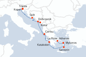 carte itinéraire croisière Adriatique 10 jours au départ du port de Trieste