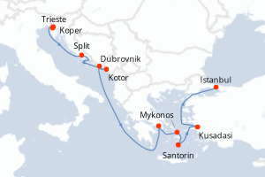carte itinéraire croisière Adriatique 10 jours au départ du port de Trieste