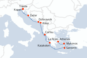 carte itinéraire croisière Adriatique 10 jours au départ du port de Trieste