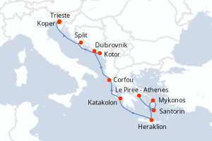 carte itinéraire croisière Méditerranée 11 jours au départ du port de Le Piree - Athenes