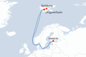 Carte de l'itinéraire de croisière Helsinki-Helsinki d'une durée de 10 jours