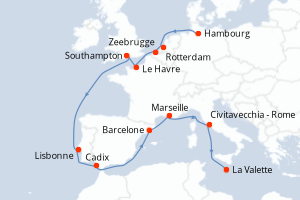 carte itinéraire croisière Europe du Nord 15 jours au départ du port de Hambourg
