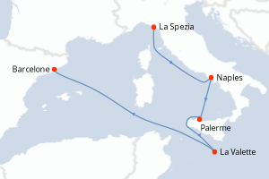 carte itinéraire croisière Sicile 5 jours au départ du port de La Spezia
