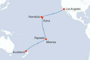 Carte de l'itinéraire de croisière Auckland-Los Angeles d'une durée de 20 jours
