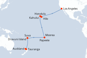 carte itinéraire croisière Amérique du Nord 24 jours au départ du port de Auckland