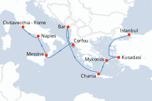 carte itinéraire croisière Sicile 10 jours au départ du port de Istanbul
