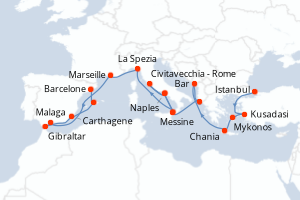 carte itinéraire croisière Sicile 21 jours au départ du port de Istanbul