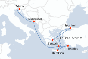carte itinéraire croisière Adriatique 10 jours au départ du port de Trieste