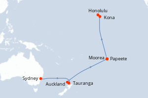 carte itinéraire croisière Hawaii 19 jours au départ du port de Sydney
