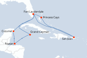 carte itinéraire croisière Caraïbes Bahamas 14 jours au départ du port de Fort Lauderdale