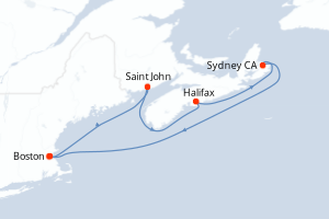 Carte de l'itinéraire de croisière Boston-Boston d'une durée de 7 jours