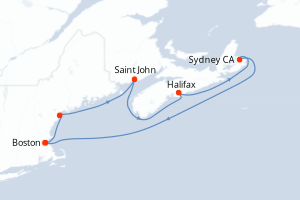 carte itinéraire croisière Amérique du Nord 7 jours au départ du port de Boston