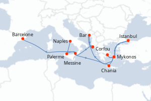 carte itinéraire croisière Sicile 14 jours au départ du port de Naples
