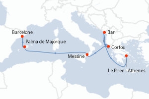 carte itinéraire croisière Sicile 7 jours au départ du port de Le Piree - Athenes
