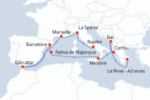 carte itinéraire croisière Sicile 14 jours au départ du port de Le Piree - Athenes