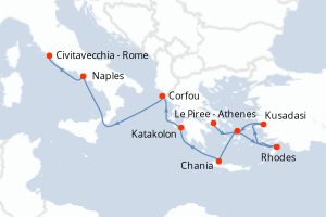 carte itinéraire croisière Méditerranée 10 jours au départ du port de Le Piree - Athenes