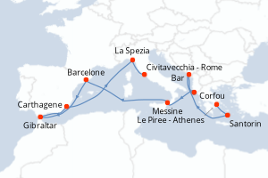 carte itinéraire croisière Sicile 14 jours au départ du port de Le Piree - Athenes