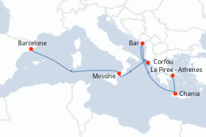 carte itinéraire croisière Sicile 7 jours au départ du port de Le Piree - Athenes