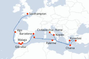 carte itinéraire croisière Europe du Nord 18 jours au départ du port de Civitavecchia - Rome