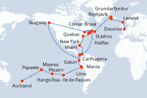 carte itinéraire croisière Australie Nouvelle Zélande 56 jours au départ du port de Douvres