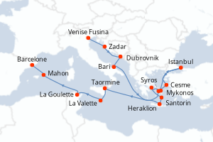 carte itinéraire croisière Sicile 20 jours au départ du port de Venise Fusina