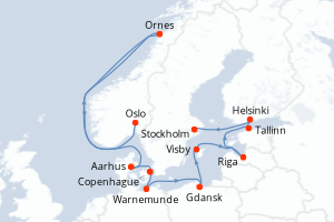 carte itinéraire croisière Europe du Nord 10 jours au départ du port de Oslo