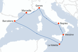 carte itinéraire croisière Sicile 7 jours au départ du port de Marseille
